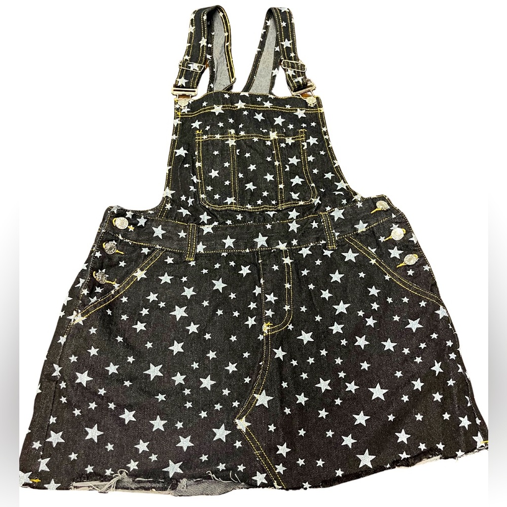 Dark Wash Stars Denim Overalls Skirt Medium